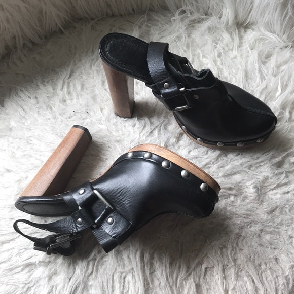 Topshop wooden clogs black w silver buckle - Picture 4 of 10